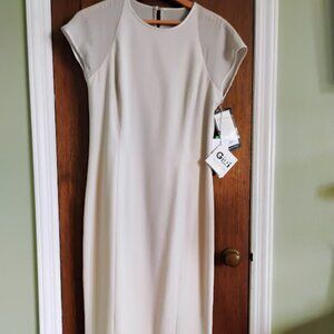 Vintage Gigi by Gillian Dress Sheer Sleeve Boat Neck Size 10 Long Tan Dress NWT